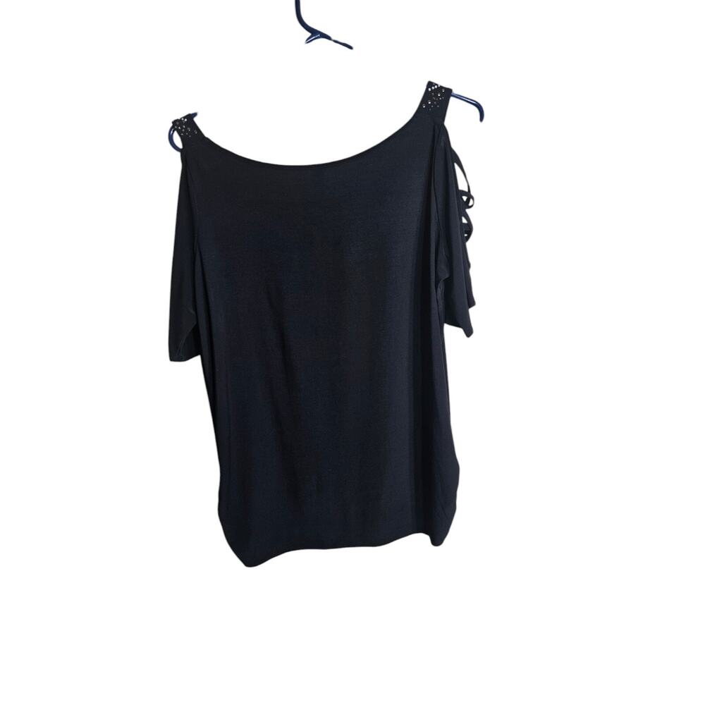 PerSeption Concept Black Blouse Cutout Sleeves Sz L